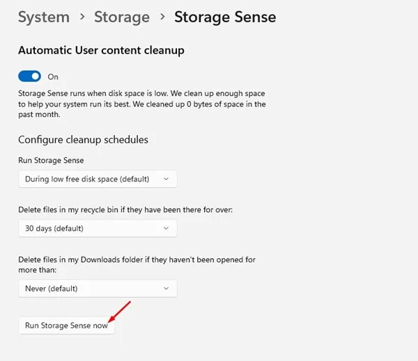 Paleiskite „Storage Sense“ dabar