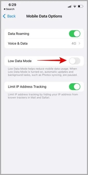 Poista Low Data Mode käytöstä iPhonessa