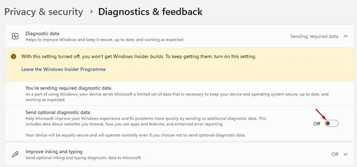 'Send valgfrie diagnosedata'