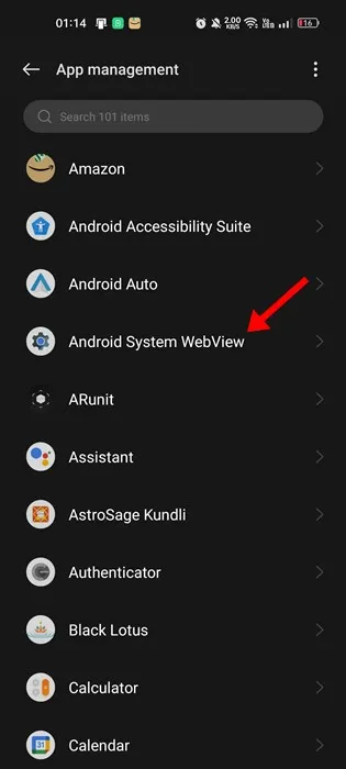 Android-järjestelmän verkkonäkymä