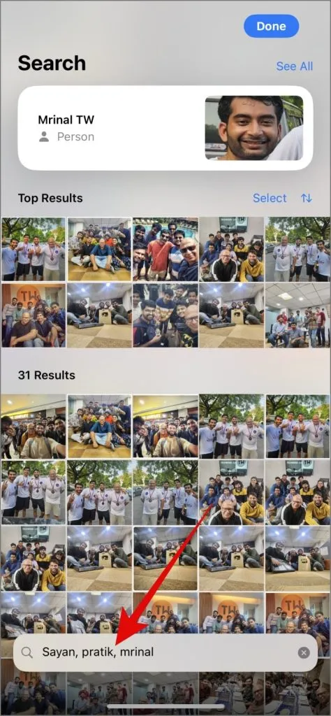 Geben Sie die Namen der Personen in die Suchleiste der Fotos-App ein