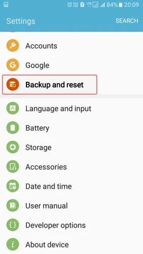 Backup e Redefinição