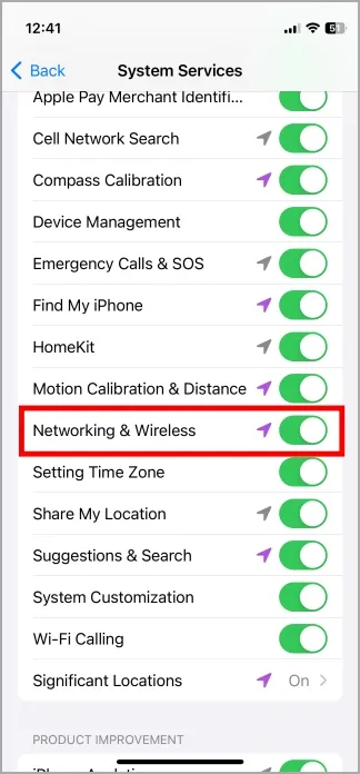 Red iPhone y servicios inalámbricos en servicios de localización.