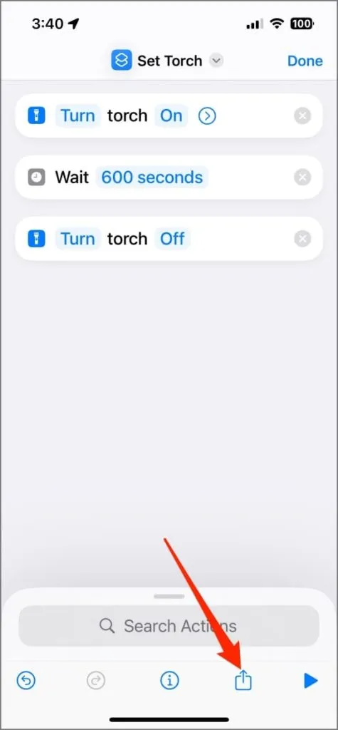 Créer un raccourci pour la minuterie de la lampe de poche dans l'application Raccourcis sur iPhone