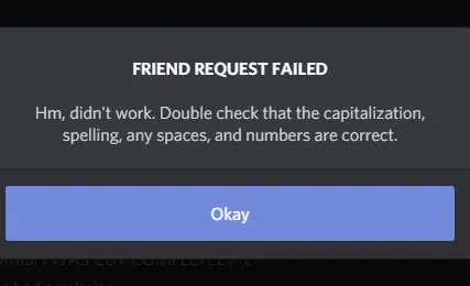 La demande d'ami a échoué sur Discord