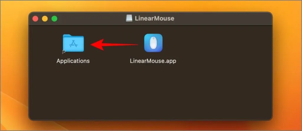 Installerer LinearMouse-appen på macOS