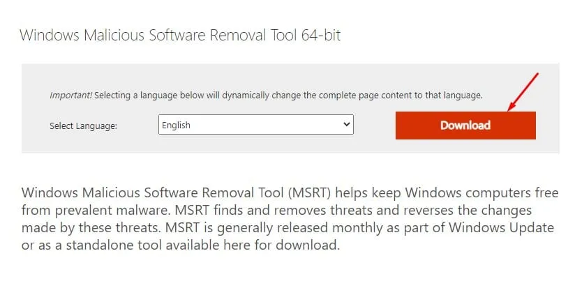 scaricare lo strumento di rimozione del software dannoso per Windows