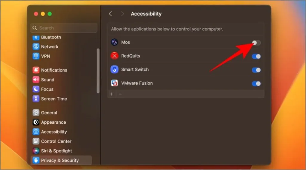 Toegankelijkheidstoegang verlenen aan de Mos-app op macOS