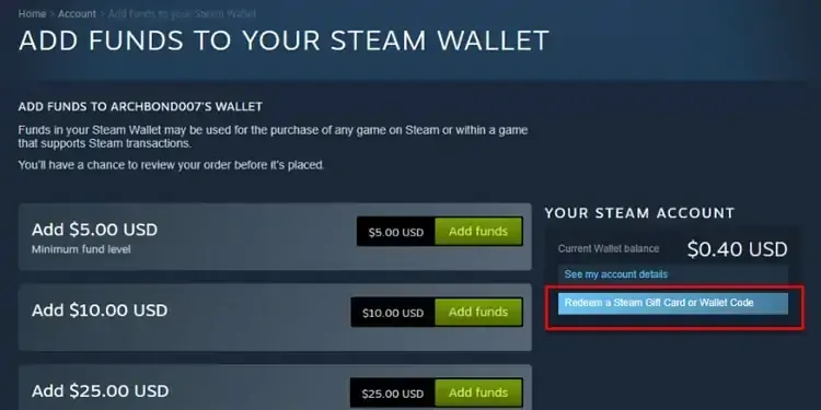 Активируйте подарочную карту Steam или код кошелька