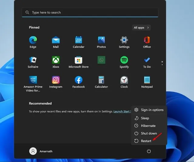 Start Windows 11 på nytt