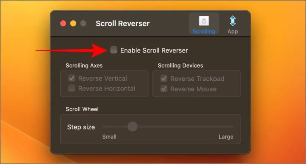 Активирайте Scroll Reverser на macOS