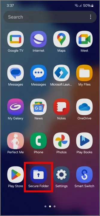 Sicherer Ordner auf dem Samsung-Telefon