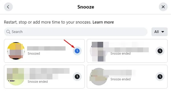 snooze-ikonet ved siden af ​​profilnavnet