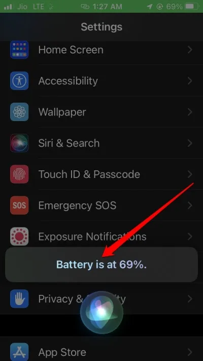 spørg batteriprocent af iPhone til Siri