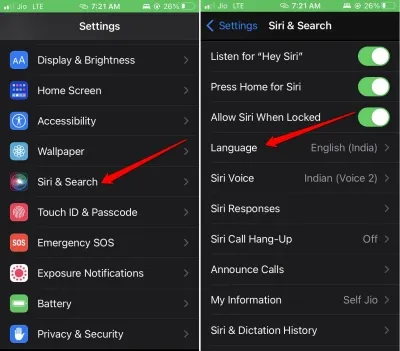 cambia la lingua di Siri per disattivare la segreteria telefonica su iPhone