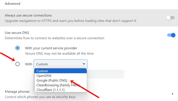 zmień DNS Chrome'a