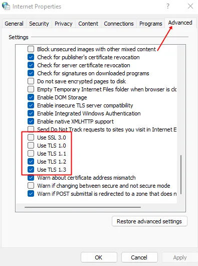 vérifier que TLS est activé