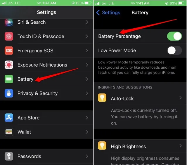 comment afficher le pourcentage de batterie sur iPhone