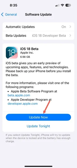 Version bêta du développeur iOS 18