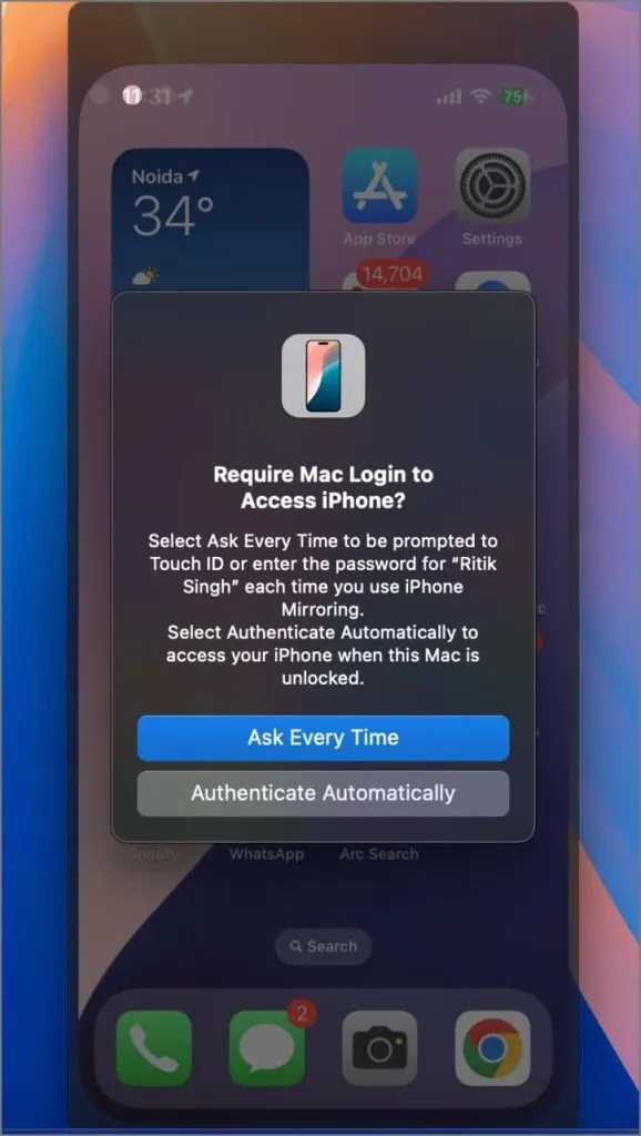 macOS Sequoia에서 iOS 18 화면 미러링