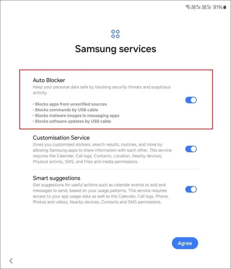 Opción de bloqueo automático al configurar Samsung Galaxy Z Fold 6