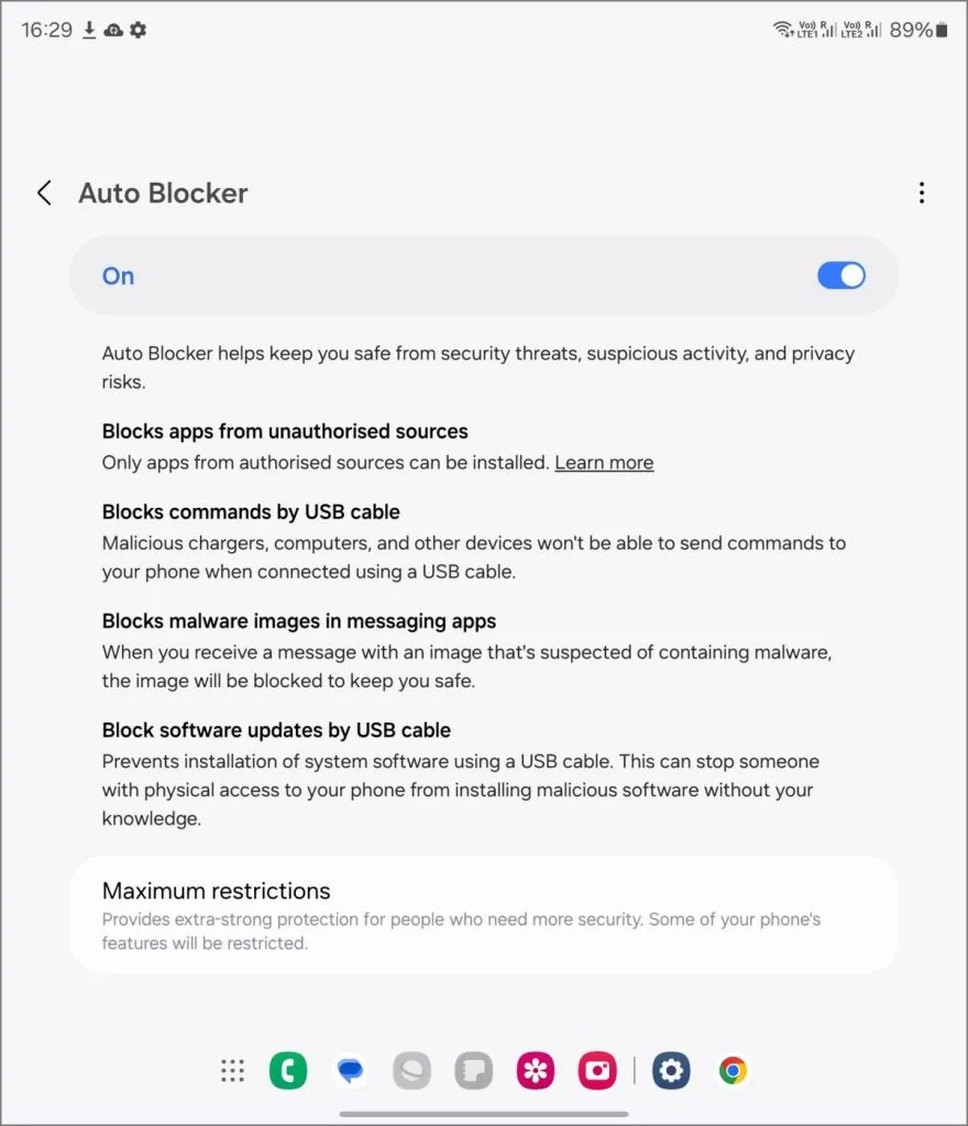 Auto Blocker op Samsung Galaxy Z Fold 6