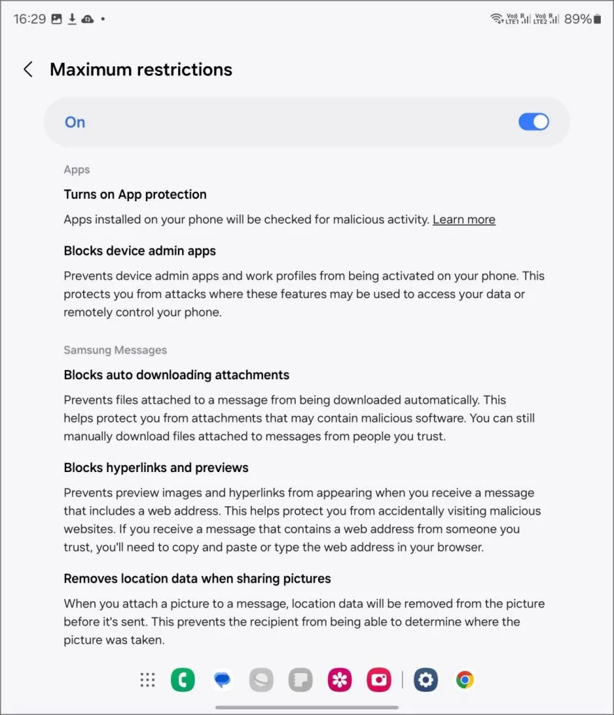 Mode de restrictions maximales dans le bloqueur automatique sur Samsung Galaxy Z Fold 6