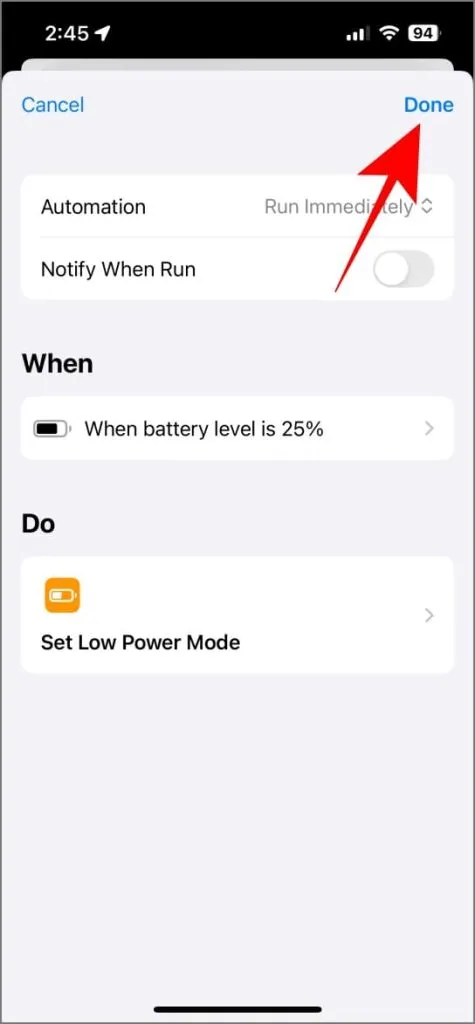 Genvej til at automatisere Low Power Mode på iPhone