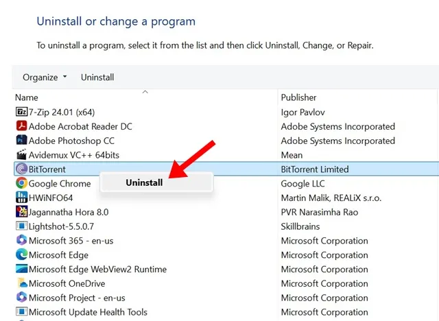 Installeer de BitTorrent-client opnieuw