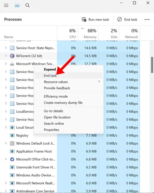 Taak beëindigen BitTorrent