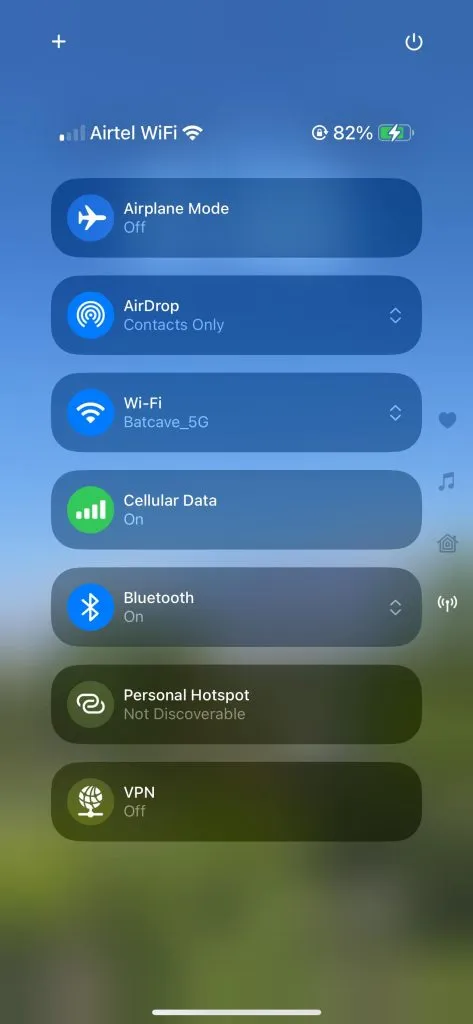 Connectivity section for controls and shortcuts in Control Center