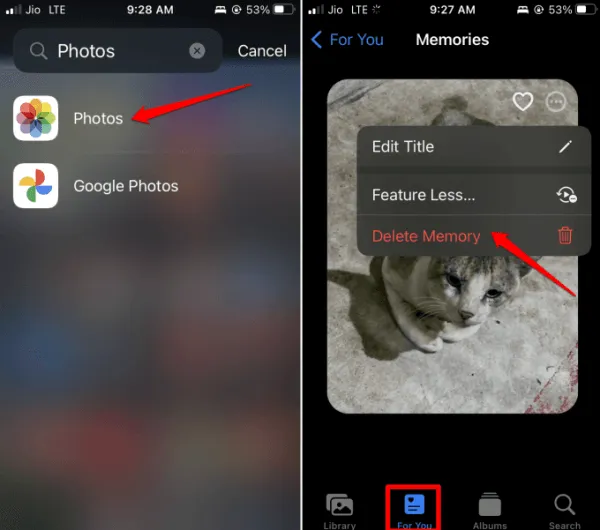 Supprimer un souvenir dans l'application Photos iOS