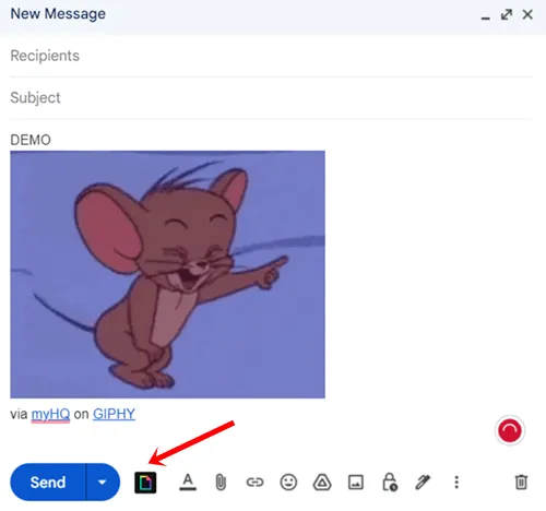 GIPHY chrome-utvidelse for å sette inn GIF i en e-post i gmail