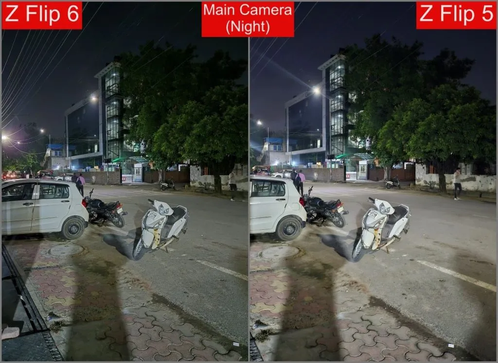 Galaxy Z Flip 6 vs Z Flip 5 - nacht hoofdcamera