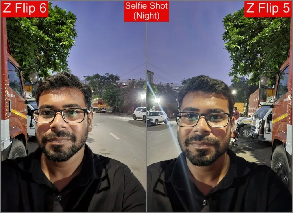 Galaxy Z Flip 6 vs Z Flip 5 - night selfie shot