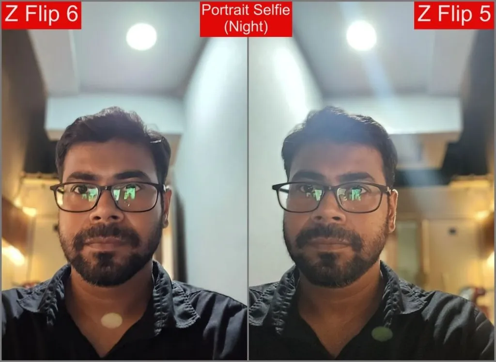 Galaxy Z Flip 6 vs Z Flip 5 - portrait night selfie