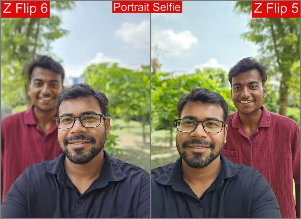 Galaxy Z Flip 6 vs Z Flip 5 - portrétní selfie denní světlo