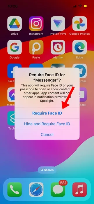 Требовать Face ID