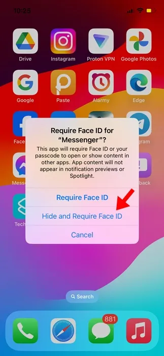 Скриване и изискване на Face ID