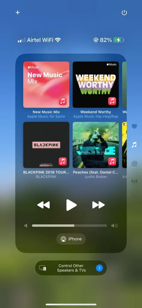 Music section for controls and shortcuts in Control Center