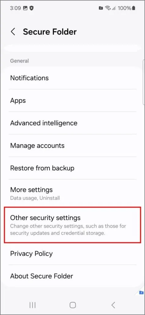 Inne ustawienia zabezpieczeń w Bezpiecznym folderze na telefonie Samsung Galaxy