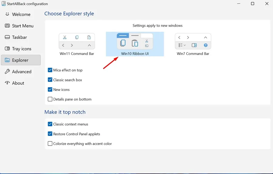 Interfaccia utente Ribbon di Win10