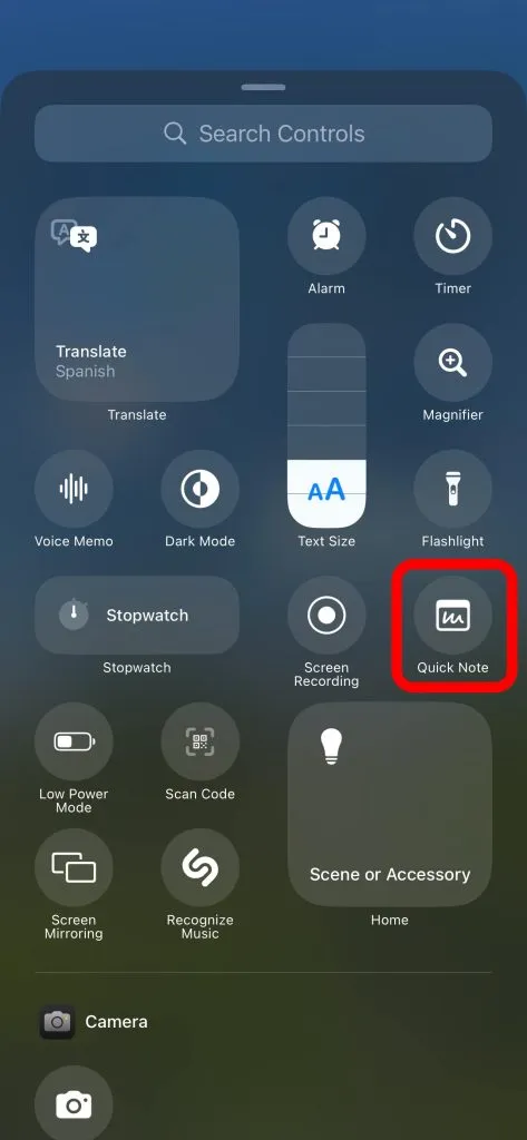 Tap on any control or shortcut button to add it to the Favorites or other page in the Control Center.