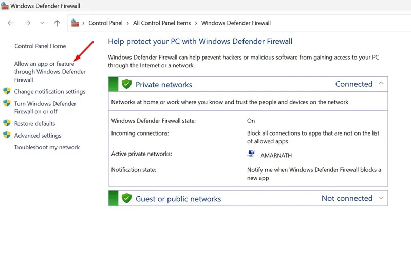 Leiskite programai ar funkcijai per „Windows Defender“ užkardą