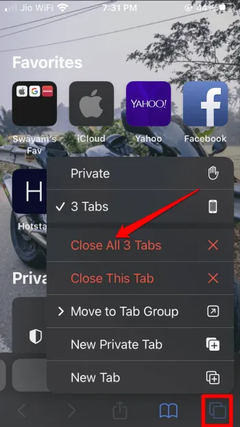 關閉 Safari 瀏覽器上的所有標籤