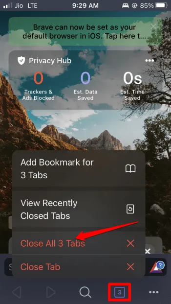 close all tabs on the Brave browser