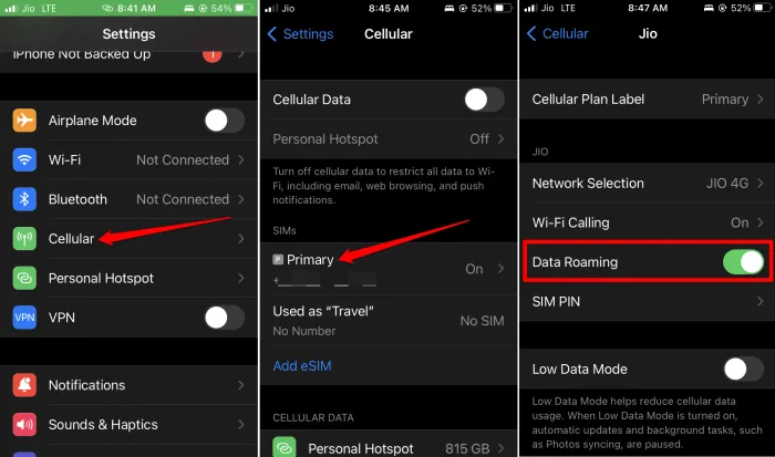 enable data roaming on your iPhone