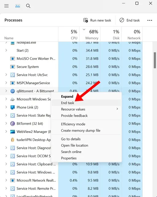 Piespiedu kārtā aizveriet qBittorrent klientu