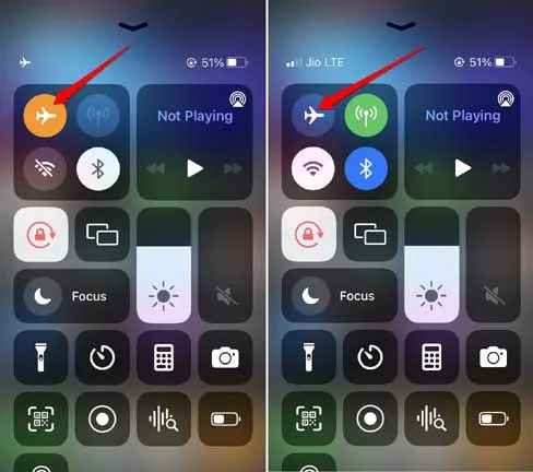 Activa o desactiva el modo avión para solucionar el problema de LTE 4G en el iPhone