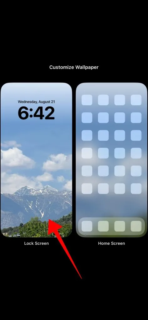 Докоснете страната на заключения екран от менюто Персонализиране на тапет на iPhone.